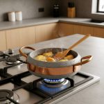 تابه سنگی دسته مس مدل تراش لبه گرد