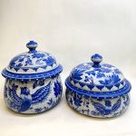 ست دیگ و تابه سنگ مدل درباری طرح ققنوس آبی