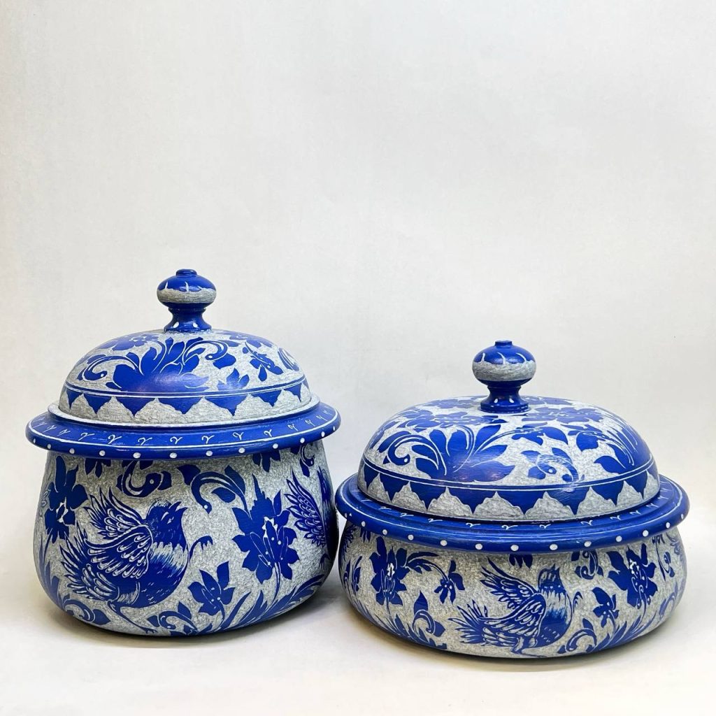 ست دیگ و تابه سنگ مدل درباری طرح ققنوس آبی